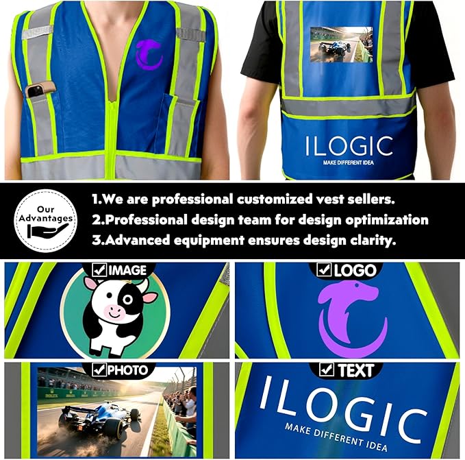 BeautyWill Custom Safety Vest Customized Logo Class 2 High Visibility Reflective Vest with Pockets Construction workwear