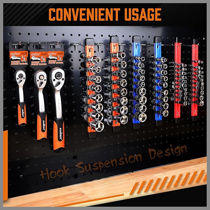 HORUSDY 6Pcs Double Sided Socket Organizer, 1/4-Inch, 3/8-Inch, 1/2-Inch, Premium Quality Socket Holders (6Pcs Double Sided Socket Organizer)