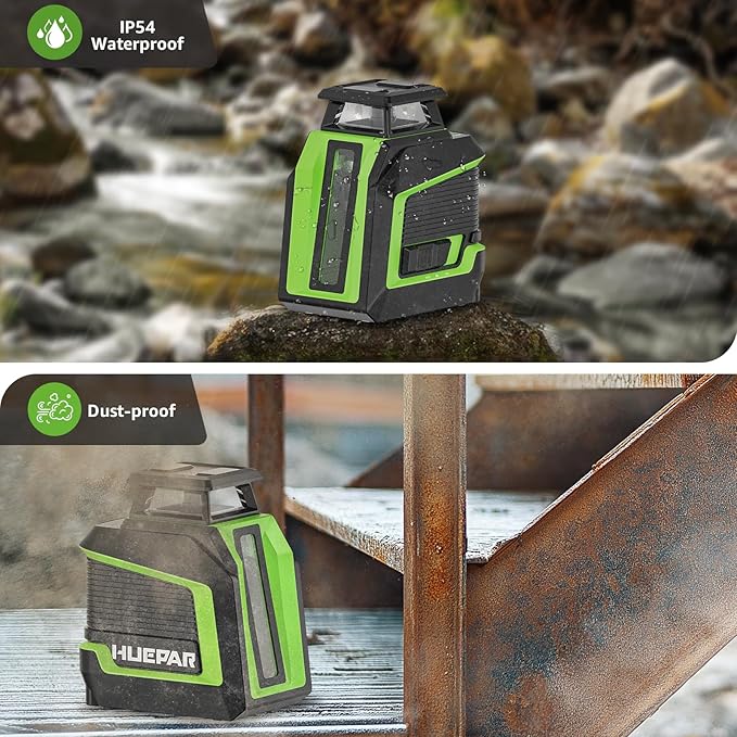 Huepar 360° Laser Level with Tripod 60in, 82Ft - 165Ft Self Leveling Laser Level with Pulse Mode, 3 Brightness Levels Rechargeable Li-ion Battery Green Line Laser Leveler Tool for DIY Indoor Project