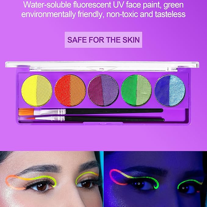 10 Colors Water Activated Eyeliner Palette,Water Activated Eyeliner,Neon Pigment Self Glowing Palette,Costume Halloween and Club Makeup Art Paint (01)