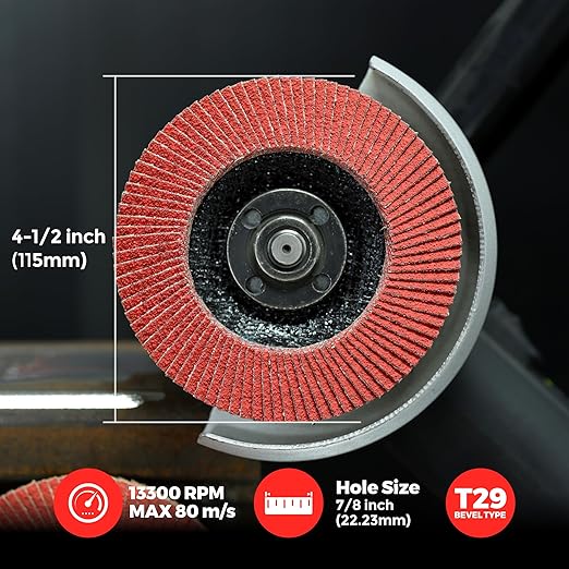 10 Pack Ceramic Flap Discs 4-1/2" x 7/8" Arbor for Angle Grinder, 60 Grit Type 29