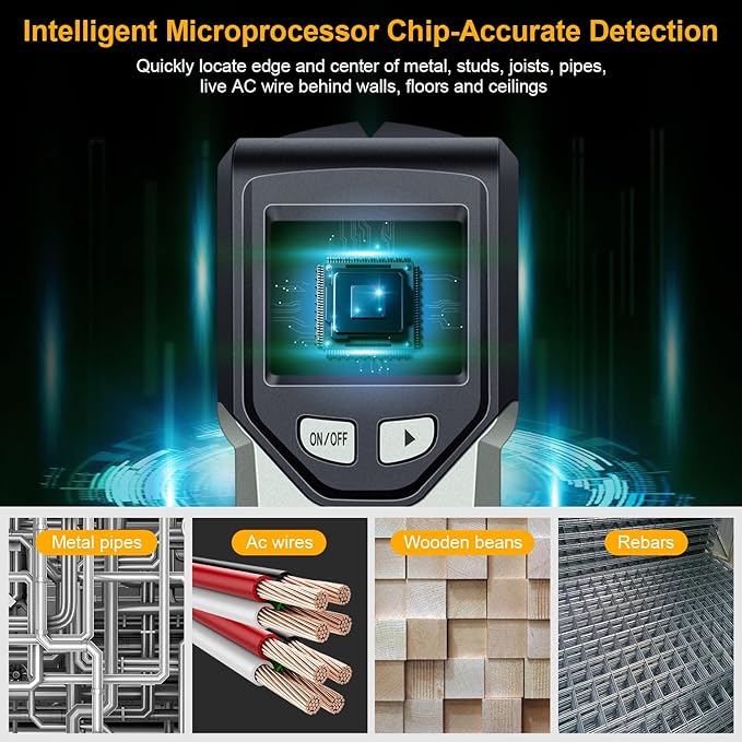 Stud Finder Wall Scanner - 5 in 1 Stud Finder Tool w/Microprocessor Chip and HD LCD Display, Stud Detector Beam Finders for Center & Edge of Wood AC Wire Metal Studs Joist Pipe