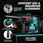 1-1/4 Inch Cordless Rotary Hammer Drill SDS-Plus Brushless for Makita 18-21V Battary, 4000BPM Jack Demolition Hammer Drill for Concrete with Safety Clutch 3 Functions & Toolbox（Battery Not Included）