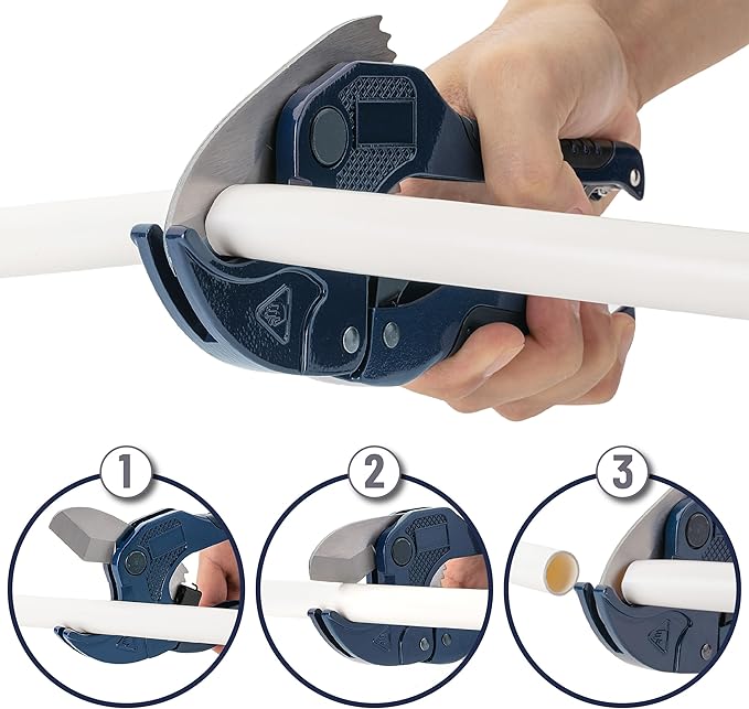 Bates- PVC Pipe Cutter, Cuts up to 1-1/4", Navy Blue Ratcheting PVC Pipe Cutter Tool, Pipe Cutters PVC Pipe Shears, Plastic Pipe Cutter, PEX Pipe Cutter, PVC Cutter Tool, PVC Ratchet Cutter