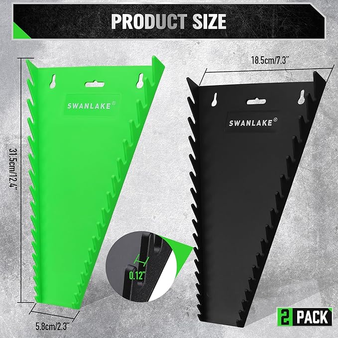 SWANLAKE GARDEN TOOLS Magnetic Wrench Organizer 2-Piece, 32-Slot Drawer Storage, SAE (1/4" to 1-1/16"), Metric (6mm to 24mm), Green and Black