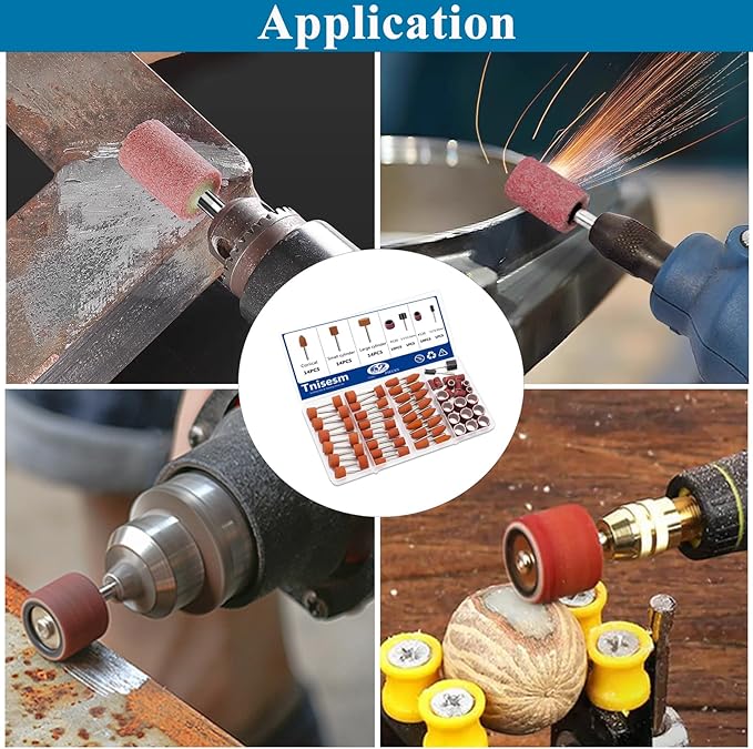 Tnisesm 64Pcs Sanding Bits & Sanding Drum Set for Dremel Rotary Tool with Box, Aluminium Oxide Tough Enough to Metal Rust Removal/Smoothing/Sharpening, Different Shape Meet More Needs