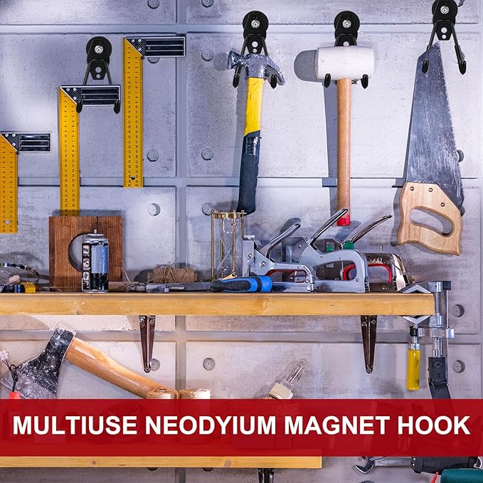 Landhoow Large Magnetic Hooks Heavy Duty Garage Magnet Hooks Strong Storage Utility Magnetic Hangers with Anti Slip Rubber Coating for Indoor and Outdoor Hanging(Black,26 Pcs)