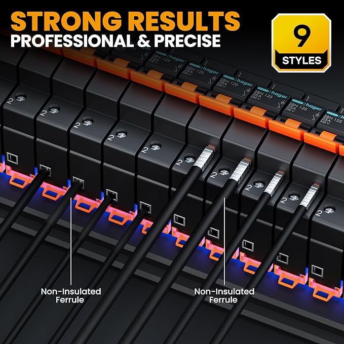 SOMELINE Non-Insulated Ferrule Crimping Tool Kit,Self-Adjusting Crimping Pliers for wire ferrules AWG 24-8,with 9 Sizes Non-Insulated Wire Ferrules,Square Crimping Pliers Crimp Connector Kit