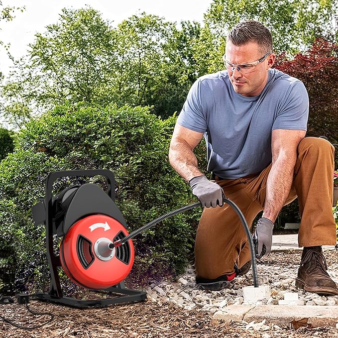 50FTx1/2 Inch Sewer Snake Electric Drain,Drain Cleaner Machine for 2" to 4" Pipes, Plumbing Snake Auger Cleaner with Wheels & 4 Cutter & Foot Switch for Sewer, Sink, Toilet, Bathroom and Shower