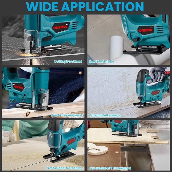 Cordless Jig Saw, 20V Electric Jigsaw with 2 Batteries and 35Pcs Cutting Blades, 3000 SPM Adjustable Speed, ±45° Bevel, Jigsaw Tool Kit for Straight, Curve, Bevel, Circle Cutting