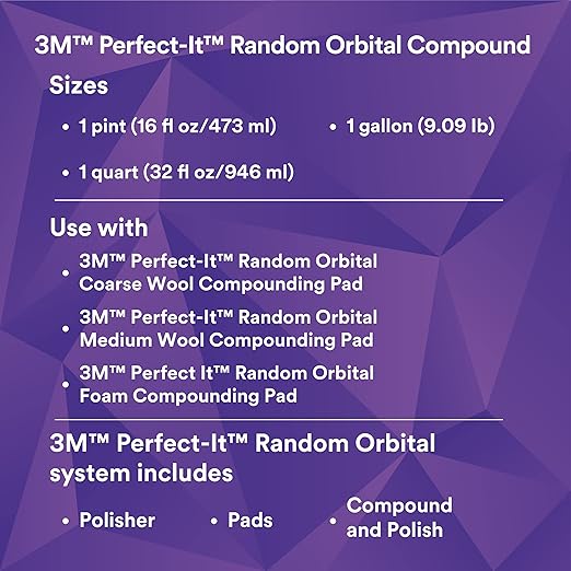 3M Perfect-It Random Orbital Compound, 34130, 1 Pint, Fast Cutting Compound for Automotive Buffing & Polishing
