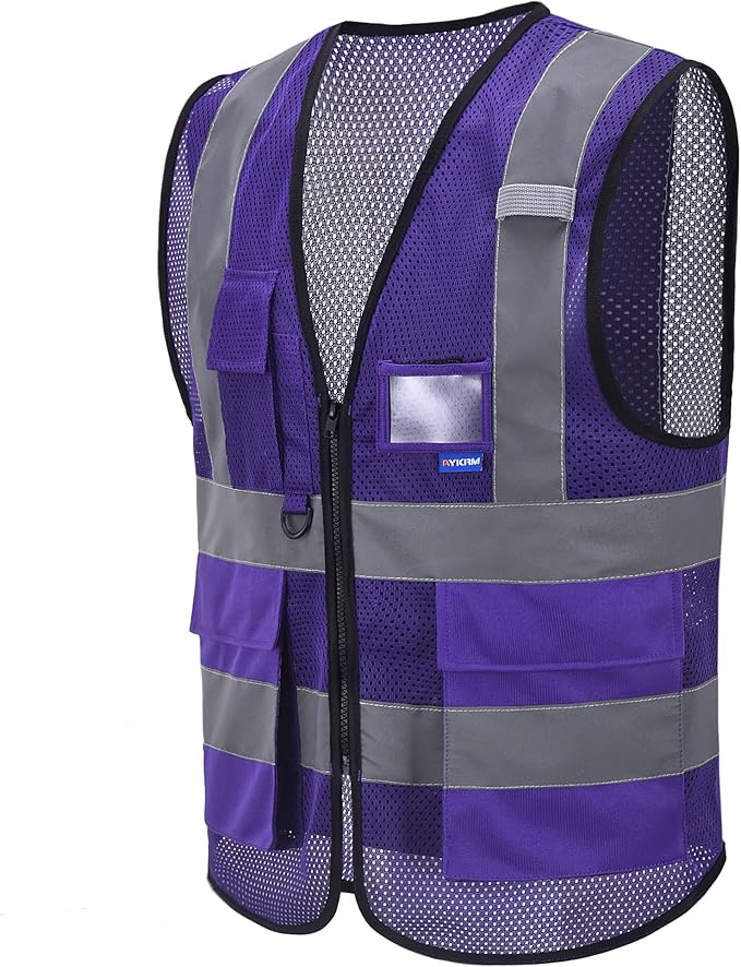 A-SAFETY High Visibility Mesh Safety Reflective Vest with Pockets and Zipper,Hi Viz Work Vest for Men Women (Purple Mesh XL)