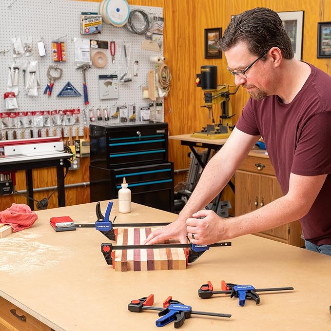 WORKPRO 6" Bar Clamps for Woodworking, One-Handed Clamp/Spreader, Light Duty Wood Clamps Set, Quick-Change F Clamps with 150LBS Load Limit, 4 Pack