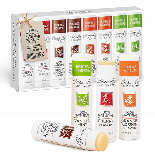100% Natural Lip Balm Set - Hydrating and Moisturizing Beeswax Natural 4 Flavor Assortment - Lip Moisturizer for Dry Lips - Cocoa Butter - Petroleum Free Pack of 8-VeraVaultWomen