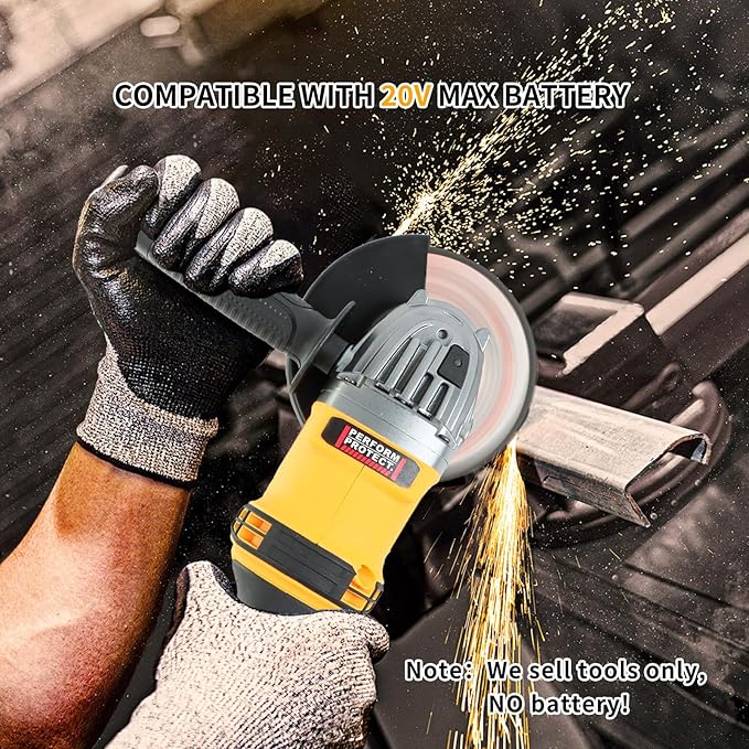 Cordless Angle Grinder, 4-1/2"-Inch Powerhouse. 9000RPM Brushless Motor. Compatible with Dewalt 20V Max Battery(No Battery). Comes with Pin Wrench. Perfect for Metal/Wood Polishing/Thin Steel Cutting