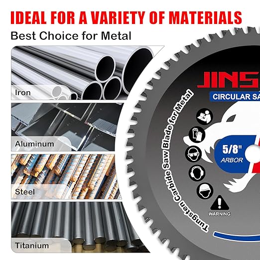 7-1/4" Circular Saw Blade, TCT Metal Cutting Saw Blades with 60T & 5/8" Arbor, Professional for Iron Steel Aluminum Stainless Steel Ferrous Metals