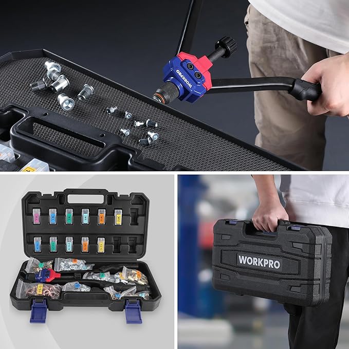 WORKPRO 16" Rivet Nut Tool, Nutsert Rivnut Tool Kit with 11 Metric and SAE Mandrels, 185pcs Rivnuts Assortment Kit with Carrying Case, Ideal for Sheet Metal & Automotive Work