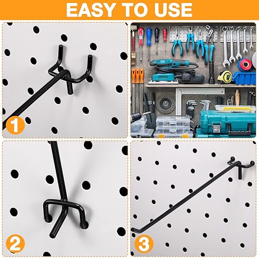 Shimeyao 100 Pcs Peg Board Shelving Hooks Stainless Steel Hanging Board Pegs Wall Display Hooks Bulk for 1/8 1/4 Garage Storage Organizer Accessories(10 Inch,Black)