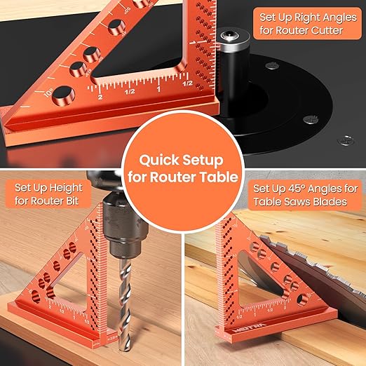 Neitra Small Square Ruler with Fixed Angle Pin, Accurate Compact Aluminum Alloy Mini Squares with Laser Etched Markings, Includes a Mechanical Pencil for Carpenter Woodworking Furniture Projects