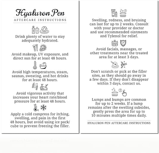 100 Pack - Premium Hyaluron Pen Lip Filler Aftercare Instructions Card 2 x 3.5" Accessories Supplies Kit Care - HP07A100_N-VeraVaultWomen