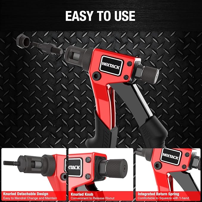 Rivet Nut Tool Kit with a Step Drill Bit & 80 Nutserts for Tight Space, 8" Rivnut Tool Set Riveter with 8 Mandrels 6-32 8-32 10-24 1/4-20 M3 M4 M5 M6 in Organized Rugged Carrying Case NT600