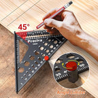 Preciva Carpenter Square 7 inch, 1/16" Precision Rafter Square Aluminum Alloy with Limiter and Pencil, Multi-Purpose Carpenter Tool Measuring Layout Tool for Woodworking and Carpentry