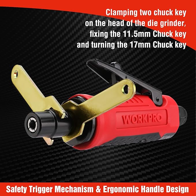 WORKPRO 1/4-Inch Pneumatic Straight Die Grinder, 25000RPM, Air-Powered Die Grinder for Grinding, Cutting, Polishing, Welding Repair, Deburring, 1/4" & 1/8" Collets Included