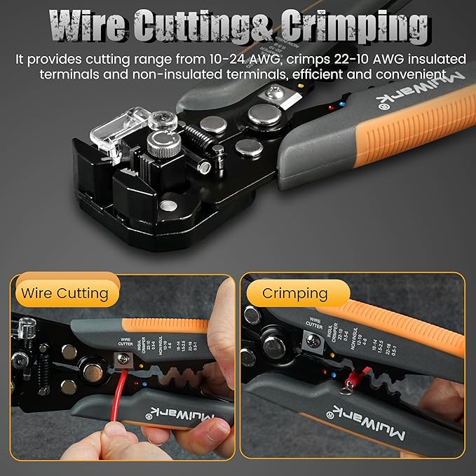 3-In-1 Multi Self Adjusting Wire Stripper/Cutter/Crimper - 8-Inch Universal Wire Stripper for Wire Stripping, Cable Cutting, Crimping Tools from 10 AWG to 24 AWG