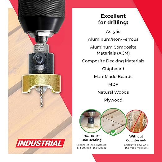Amana Tool 82 Degree Countersink with Drill Bit Depth Stop and No-Thrust Ball Bearing, 55226, 3/8 D x 3/32 Drill D x 1/4 Inch Quick Release Hex Shank