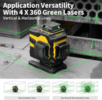 IKOVWUK 4x360° Laser Level Pro Kit, Self-leveling Tool for Construction, Tiling Floor & Picture Hanging, 4D Cross Line Laser Level with Fine-tuning Bracket, 16 Lines Laser level with 2*4000mAh Battery