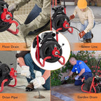 PIONEERWORKS 75Ft x 1/2 Inch Drain Cleaner Machine, Auto-feed Electric Drain Auger Professional for 2 to 4 Inch Pipes, with 6 Cutters, Glove, Drain Auger Cleaner Sewer Snake