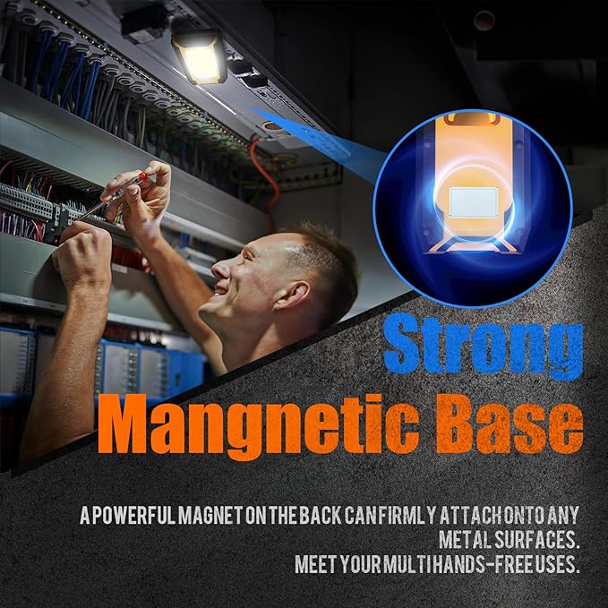 WARSUN 2PC LED Work Light Rechargeable, Magnetic COB Portable Worklights, 40w 1500 Lumens,Metal Hanging Hook 3 Lighting Modes, Job Site Lighting for Car Repairing,Camping,Hunting,Yellow Blue