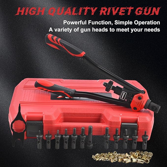 AOBEN 16" Rivet Nut Tool, Professional Hand Rivet Nut Setter Kit with 12 Interchangeable Metric & SAE Mandrels, 145Pcs Rivnuts and Rugged Carrying Case