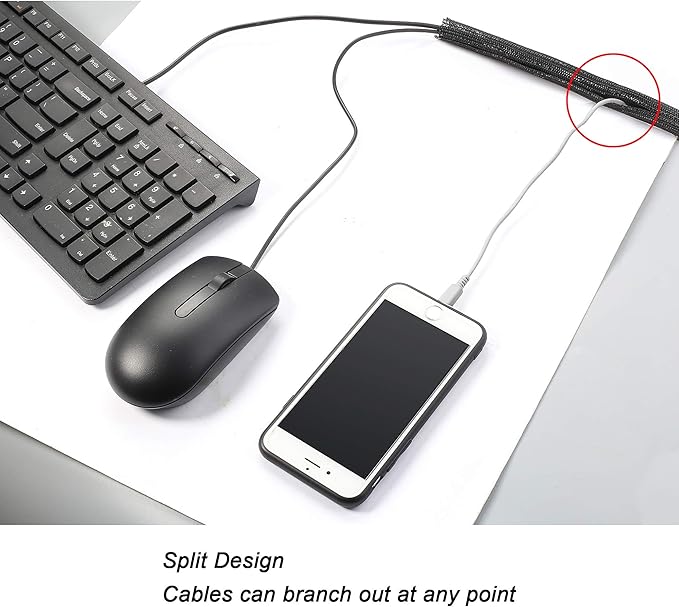 CrocSee 25ft - 1.25 inch Braided Cable Management Sleeve Cord Protector - Self-Wrapping Split Wire Loom for TV/Computer/Home Theater/Engine Bay - Black