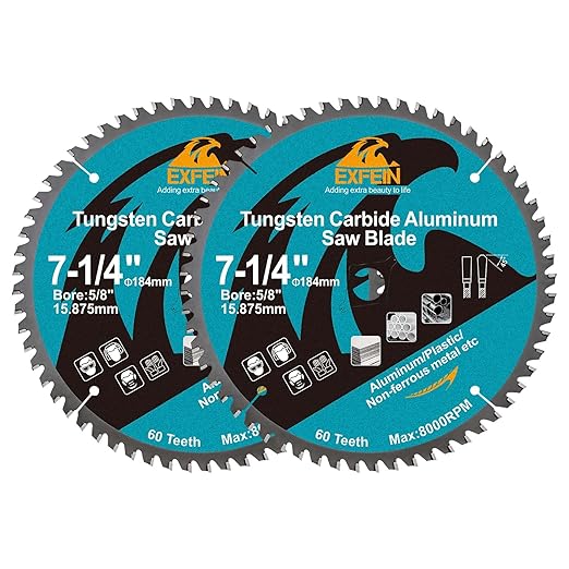 Metal Blade 7-1/4-Inch for Aluminum Non Ferrous 60 Tooth Tungsten Carbide Tipped Blade with 5/8-Inch Arbor Pack of 2