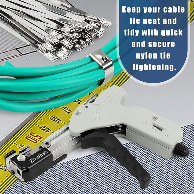 Zhushan Stainless Steel Cable Tie Gun, Auto Tighten & Cut Tool for 4.6–7.9mm Metal Ties, 4-Level Tension, Heavy-Duty & Easy to Use