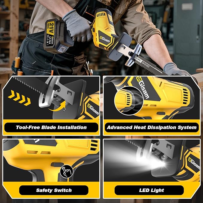 Cordless Reciprocating Saw -2x4.0Ah Batteries, Brushless Motor, 3500SPM Max, One-Hand Operation, Tool-Free Blade Change, for DIY & Home Users