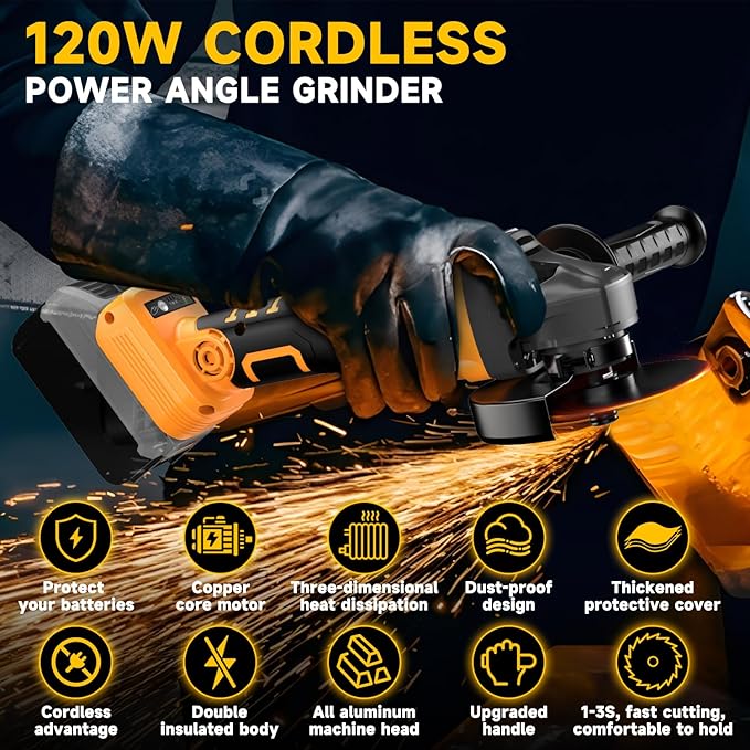 Cordless Angle Grinder for Dewalt 20V Battery, 3 Speed Adjustable Brushless Grinder with Up to 8500 RPM, 5/8''-11 Spindle Portable Grinder for 4-1/2'' Wheels for Cutting, Grinding(NO Battery)