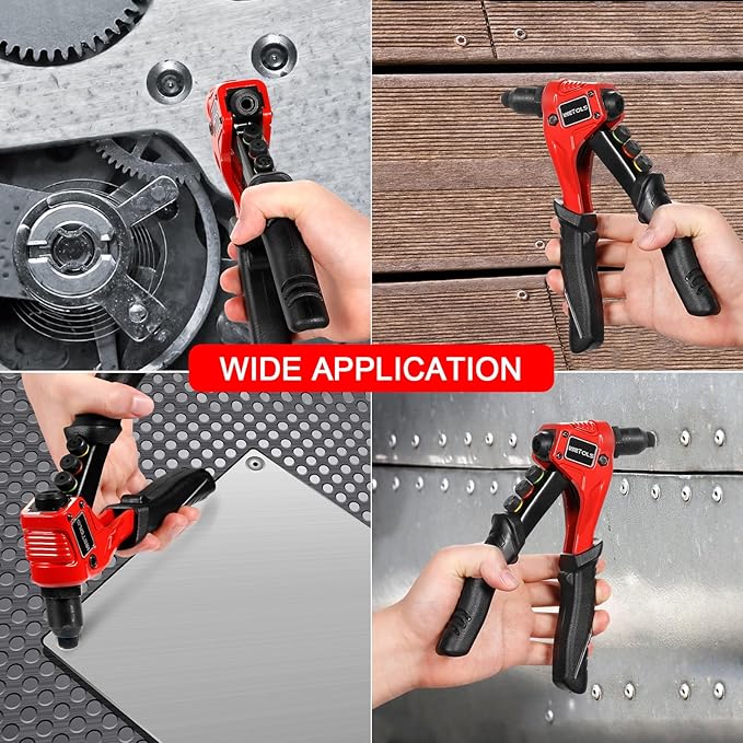 WETOLS Pop Rivet Gun Kit with 200 Blind Rivets, Upgraded Manual Single Hand Riveter with 4 Tool-Free Interchangeable Rivet Heads and 4 Drill Bits, Pop Rivet Tool Kit with Sturdy BMC Carrying Case