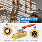SUNGATOR 1/2 Inch Shut Off Valve, Ball Valve 1/2 Inch, Pushfit Plumbing Water Shutoff, No Lead Brass Push to Connect PEX Pipe, Copper, CPVC, PE-RT, With 1 Disconnect Clip, Pack of 4