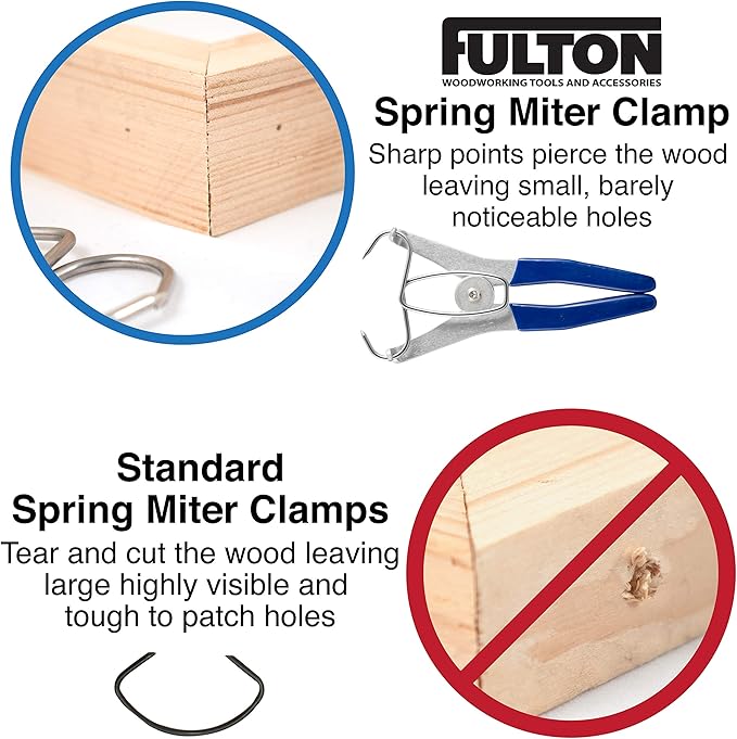 Fulton Miter Spring Clamps for Woodworking Set, Wood Trim, Picture Frames, Crown Molding Tool, Hip Clip and 13 Spring Miter Clamps for Trim, Finish Carpenter Tools, Made in the USA