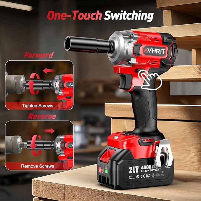 Cordless Impact Wrench 3/8 Inch, 450N.m/ 330Ft-lbs Electric Impact Gun with Blushless Motor, 4000mAh Battery, Charger, 5 Sockets, Power Impact Driver for Car Home, Tire Repair