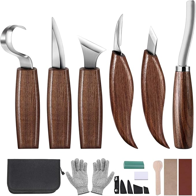Wood Carving Tools Set,Detail Wood Knife,Hook Carving Knife Kit for Beginners,Trimming Knife for Spoon Bowl Cup Pumpkin Woodwork, Chip Carving Knife Kit,Square Handle Design（6pcs）