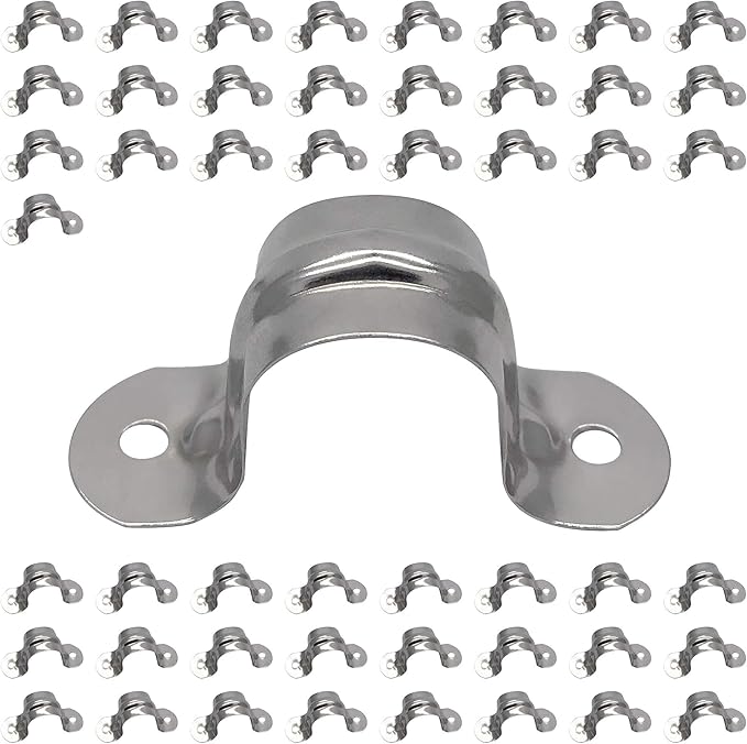 1/2inch Rigid Pipe Strap Clamp, Two Hole Strap,U Bracket Tube Clip, Stainless Steel Heavy Duty Pipe Fasten Holder, 50Pcs (20mm)