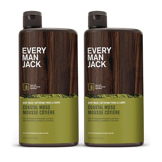 Every Man Jack Nourishing Coastal Moss Mens Body Wash for All Skin Types - Naturally Derived Ingredients - Cleanse and Hydrate Skin with Coconut and Glycerin - 24oz 2 Bottles-VeraVaultWomen