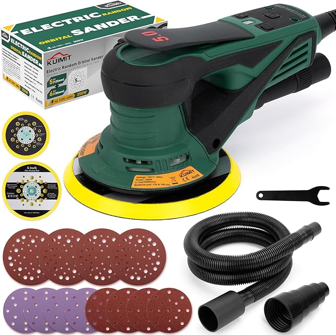 Pro-Grade Random Orbital Sander | 350W Brushless Powerhouse w/Dual 5" & 6" Pads | 4000-10K RPM Variable Speed | Dust-Free Woodworking Beast for Floors, Auto & DIY Projects