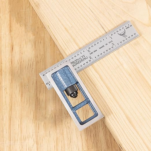 Precision Double Square - 4” 4R Metal Ruler for Metal Working and Fabrication, Carpentry, Woodworking and More PEC Tools, Reads 1/32",1/64",1/8"、1/16", Made in USA