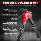 Rivet Gun Kit, Manual Pop Rivet Tool with 200 Rivets and 4 Drill Bits, 4 Tool-Free Interchangeable Rivet Heads, Heavy-Duty Hand Riveter with Sturdy Case for Metal, Plastic, Leather