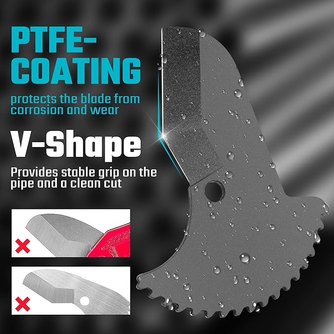 DURATECH Ratchet PVC Pipe Cutter, Cuts up to 1-5/8" PEX, PPR, PE and Plastic Hoses, with PTFE-Coated Sharp Blade,Suitable for Home and Plumbing Repairs