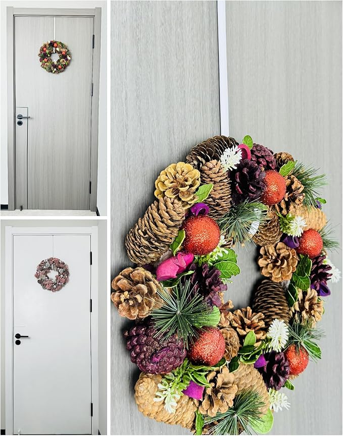 Over The Door Metal Hooks with Plastic Coating 14.2" Fit 0.5" to 1 3/8" Door 4 Pcs Heavy Duty Single Towel Robe Rack Wreath Bathroom Shower Hanger Shoe Organizer Ironing Board Long White